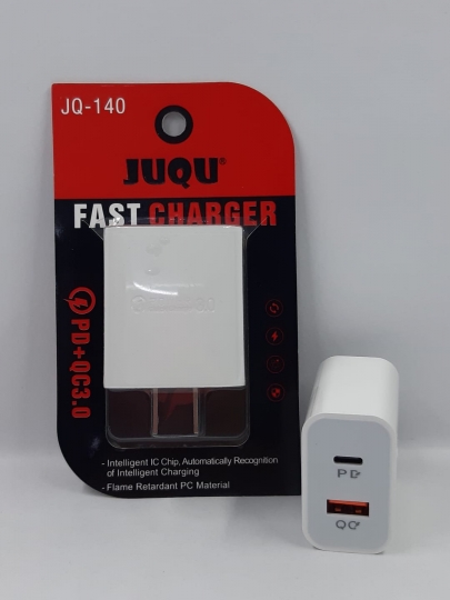 CARGADOR CABEZA MARRANA PARED CARGA RAPIDA DOBLE TC PUERTO TIPO C Y USB JUQU JQ-140 3 MESES DE GARANTIA