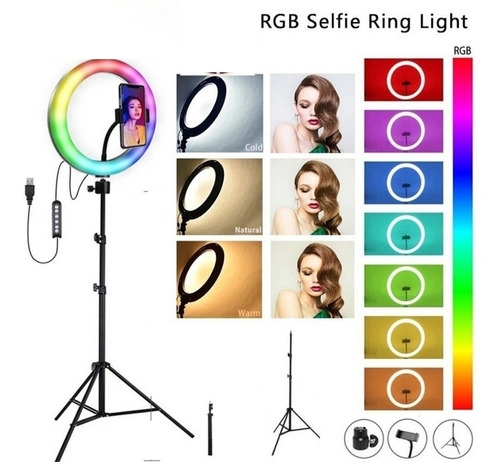 ARO DE LUZ  RGB COLORES, 10 PULGADAS 26 CM, CONTROL REMOTO LUZ BLANCA Y CALIDA