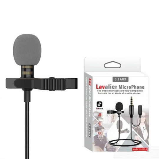MICROFONO DE SOLAPA CON ADAPTADOR DOBLE PARA CONECTAR OTRO MICROFONO LAVALIER JH-043-A 