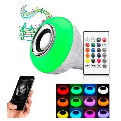 BOMBILLO PARLANTE COLORES BLUETOOTH CONTROL REMOTO 