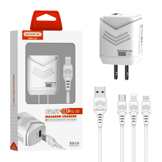 CARGADOR COMPLETO IPHONE MARCA SOMOSTEL, CONTRA GOLPES CARGA INTELIGENTE, PROTECTOR DE CARGA CON CHIP QUALCOMM